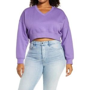 BP Nordstrom NWT V Neck Crop Organic Cotton Blend Sweatshirt Purple Dahlia Sz 1X